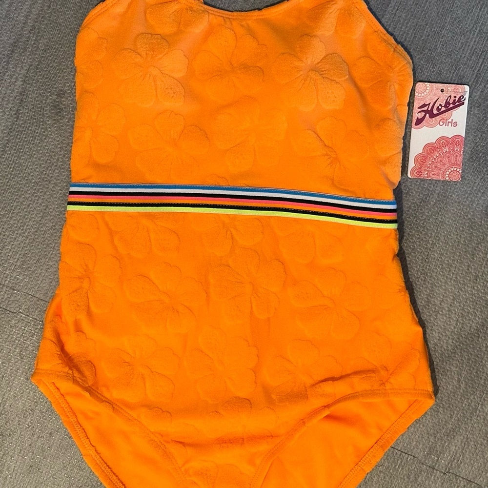 Hobie Girls Vibrant Orange Swimsuit with floral Accents